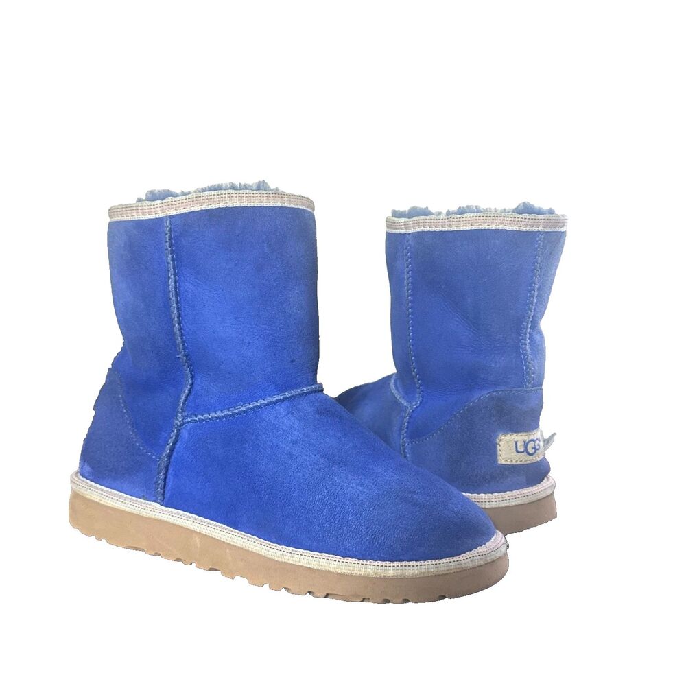 UGG Kids Youth 4 Royal Blue Suede Classic Short Boots Cozy Winter